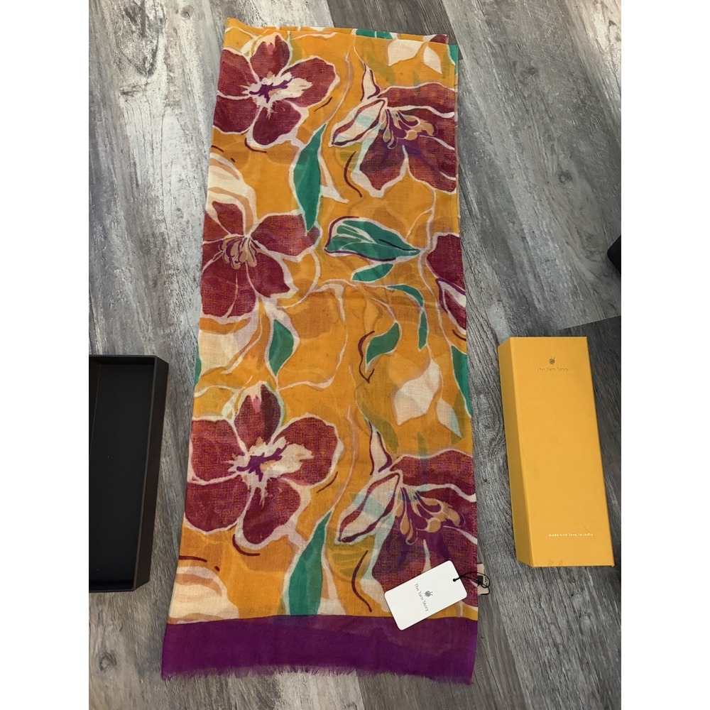 The Yarn Story Scarf Headwrap MARIGOLD‎ DAISY WOOL PRINTED STOLE New